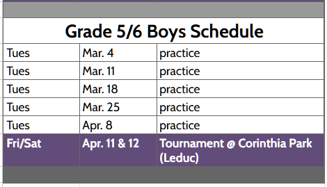 Floor hockey schedule